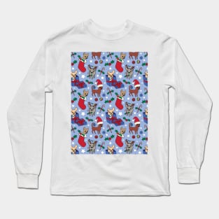 Christmas Chis! Christmas chihuahuas print in blue Long Sleeve T-Shirt